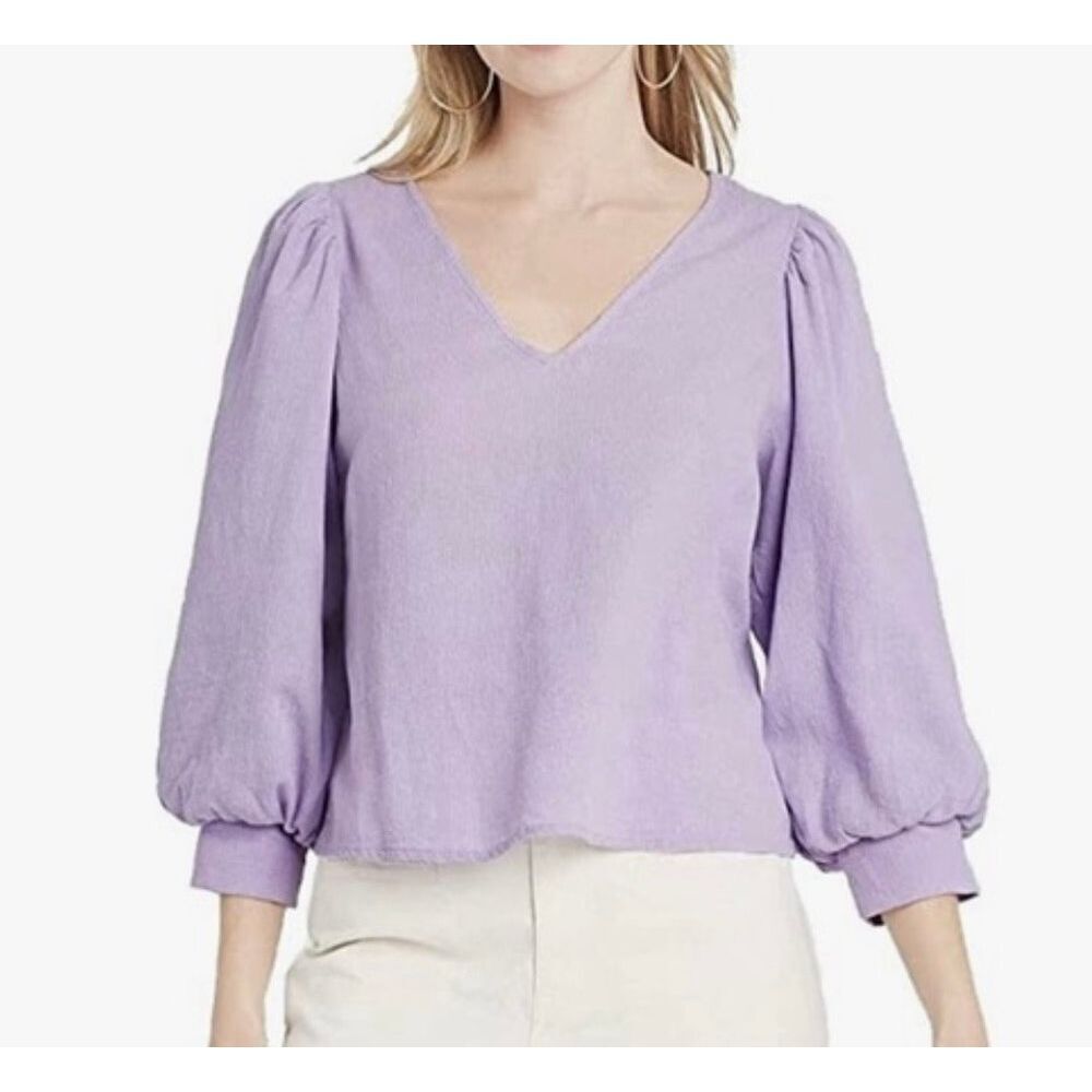 A New Day purple puff sleeve vneck crop blouse xs